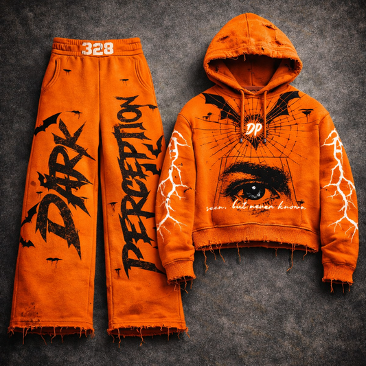 Dark Perception Oversized Graffiti Hoodie + Pants Orange Co-ord Set