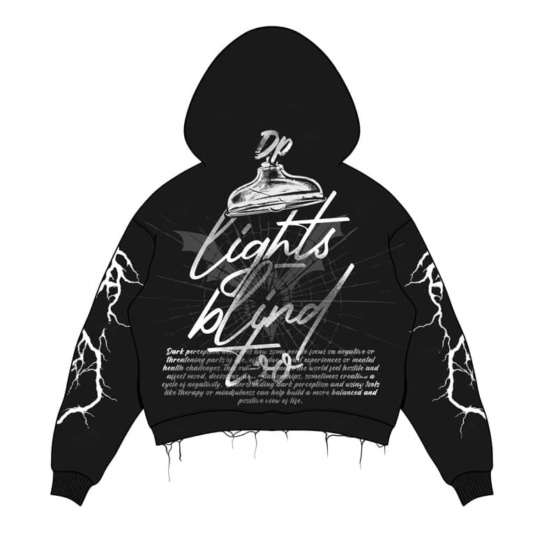 Black Graphic Streetwear Hoodie – Lightning Print & Script Design