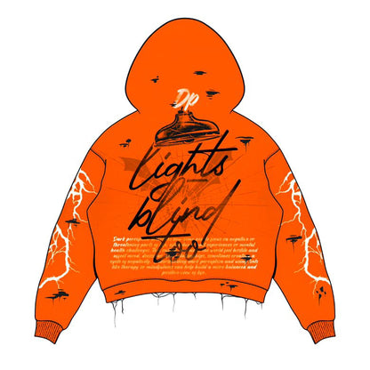 Orange Lightning Graphic Hoodie with Eye Artwork – Streetwear Design