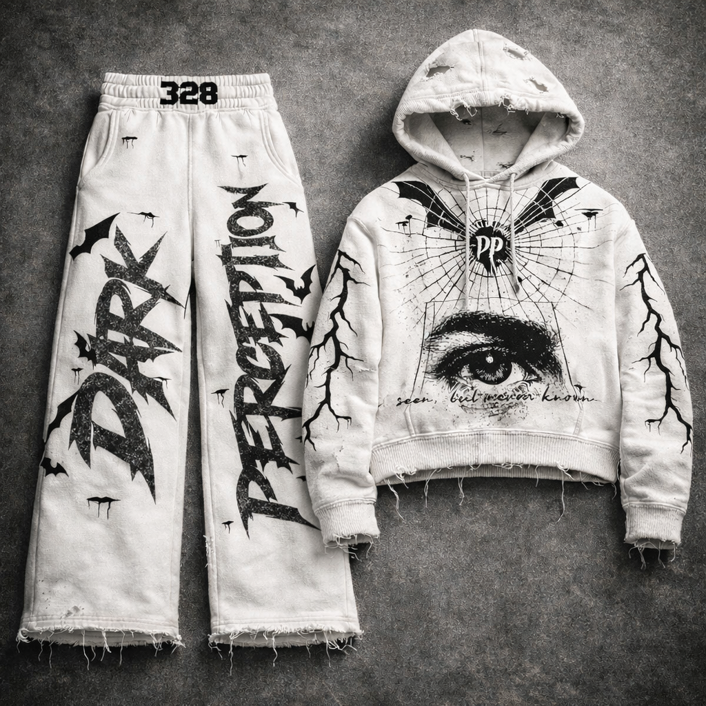 White Oversized/fitted Graffiti Hoodie + Pants Matching Co-ord Set