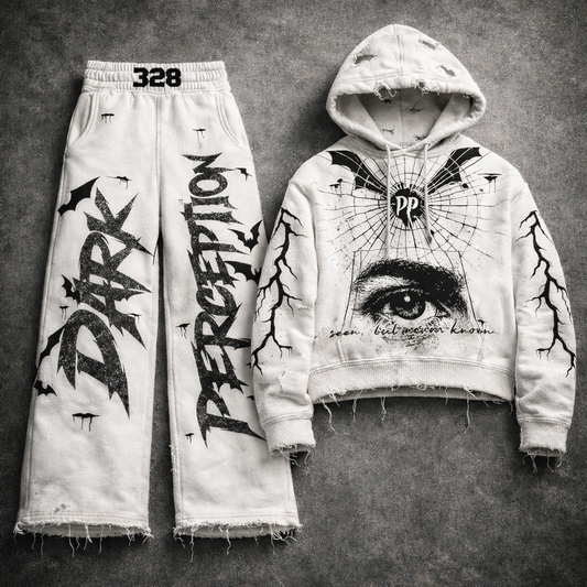 White Oversized/fitted Graffiti Hoodie + Pants Matching Co-ord Set