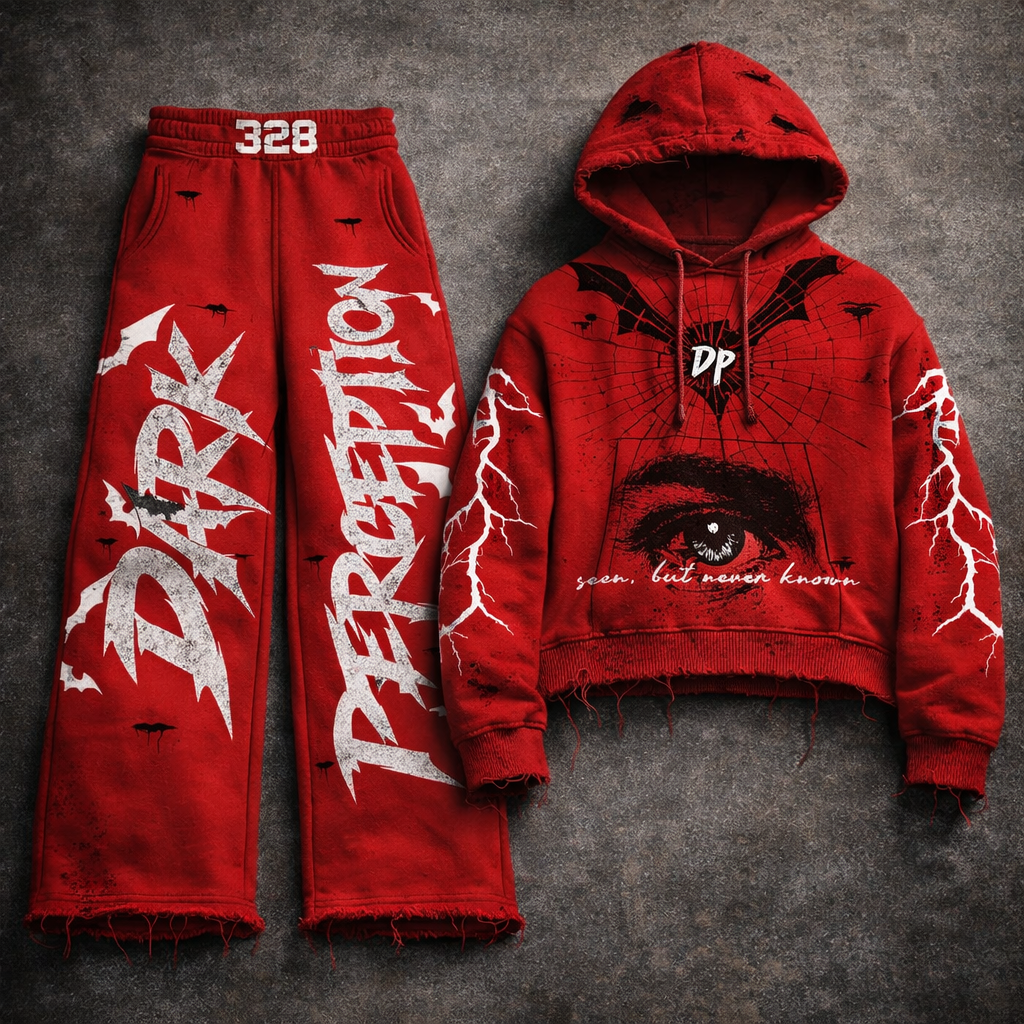 Red Oversized Graffiti Hoodie + Pants Matching Co-ord Set